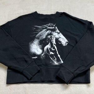 Wrangler Black Equine Graphic Cropped Crewneck M